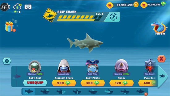 饥饿鲨进化9999999钻石下载-饥饿鲨进化999999钻999999金币最新版下载 运行截图1