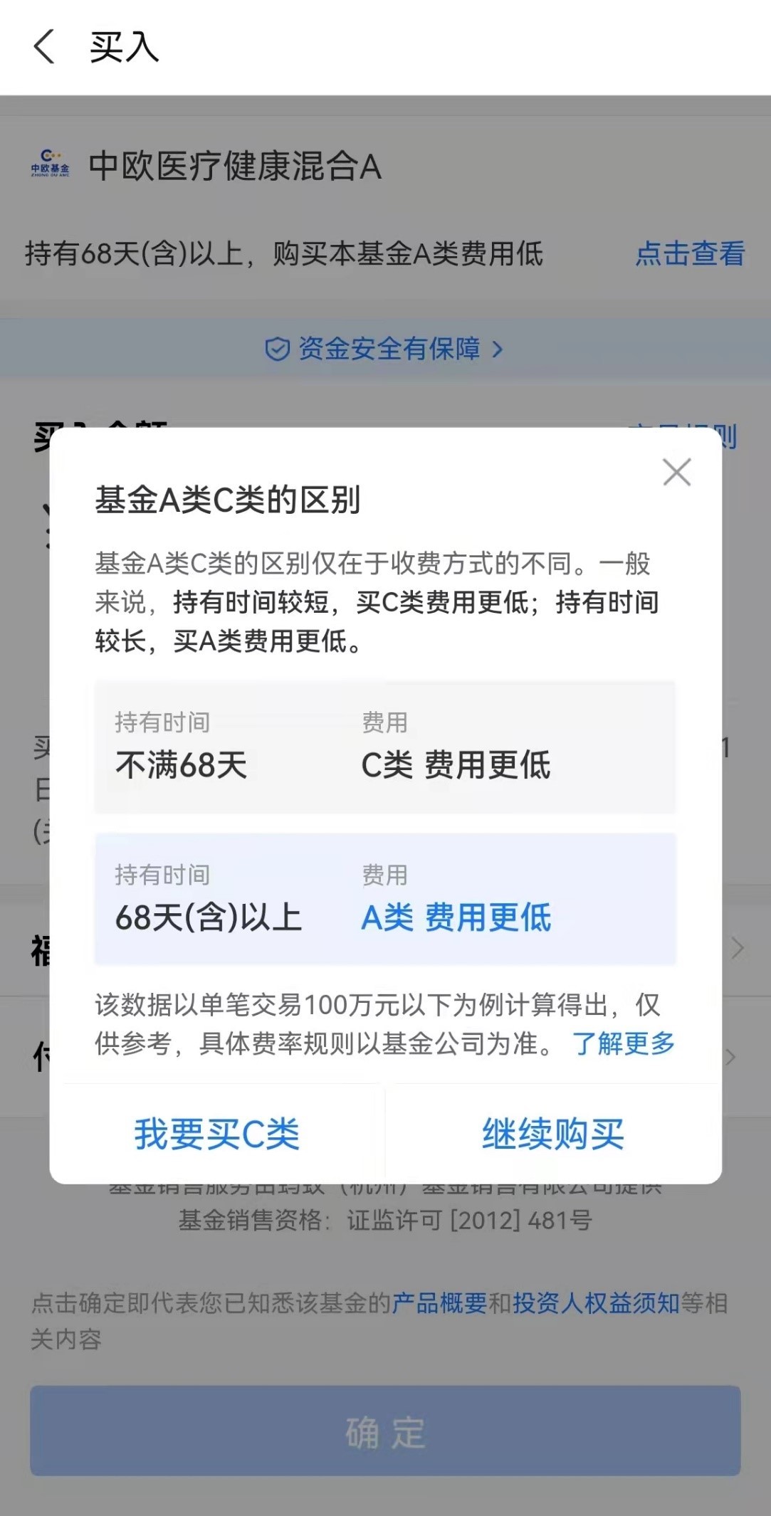 基金A/C类份额对比示意图
